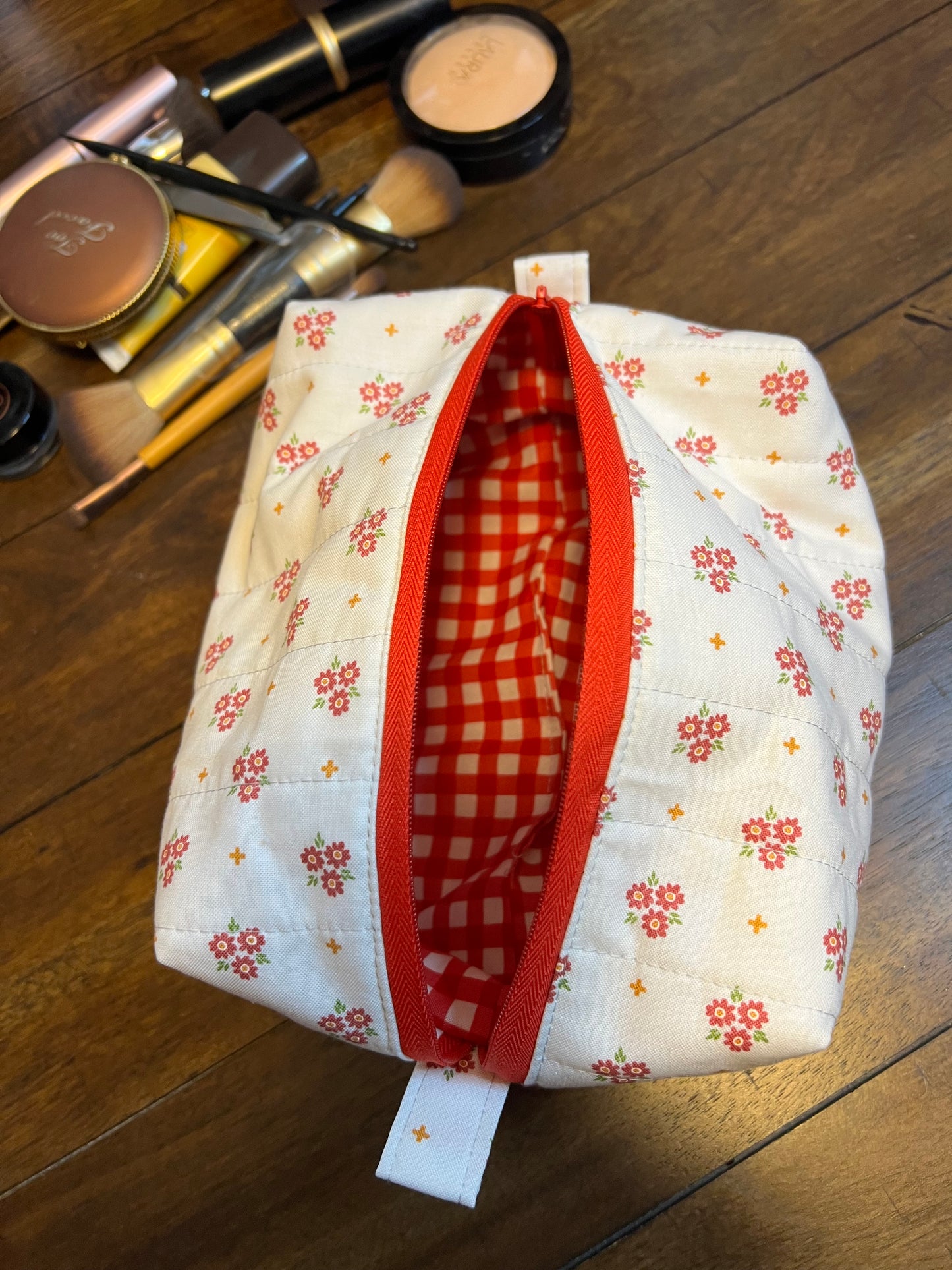 med makeup bag red floral