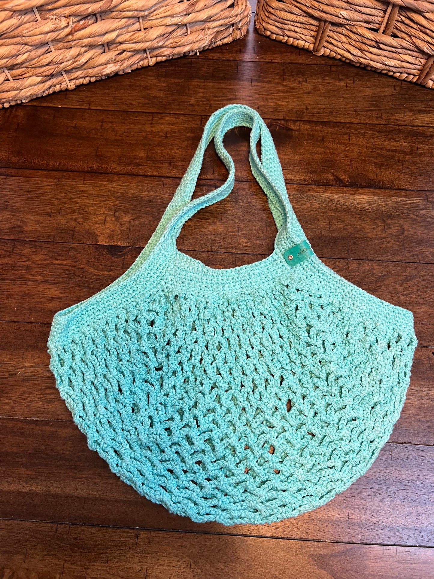 Crochet market mesh bag teal