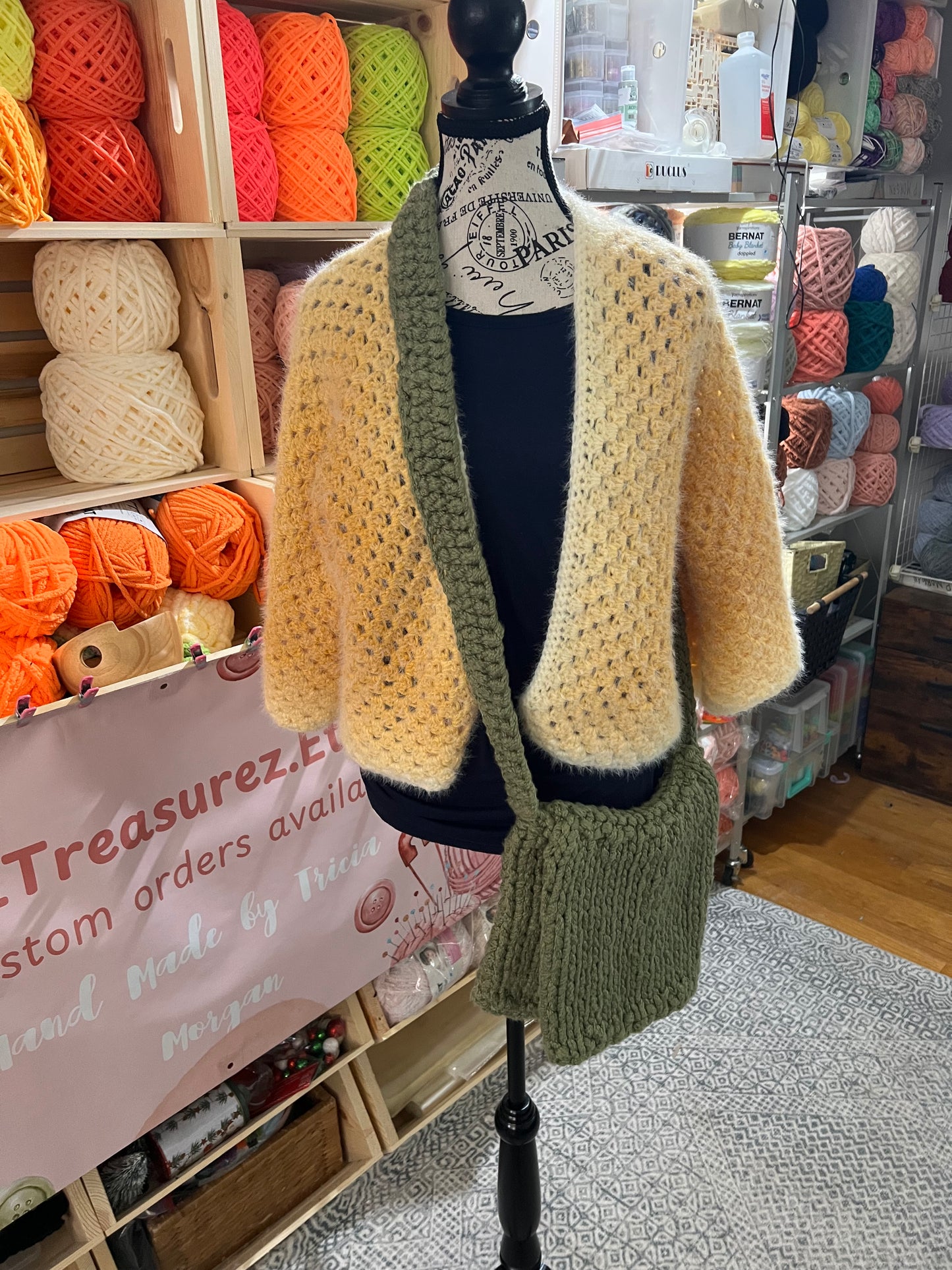 Hand knit cross-body Messenger bag