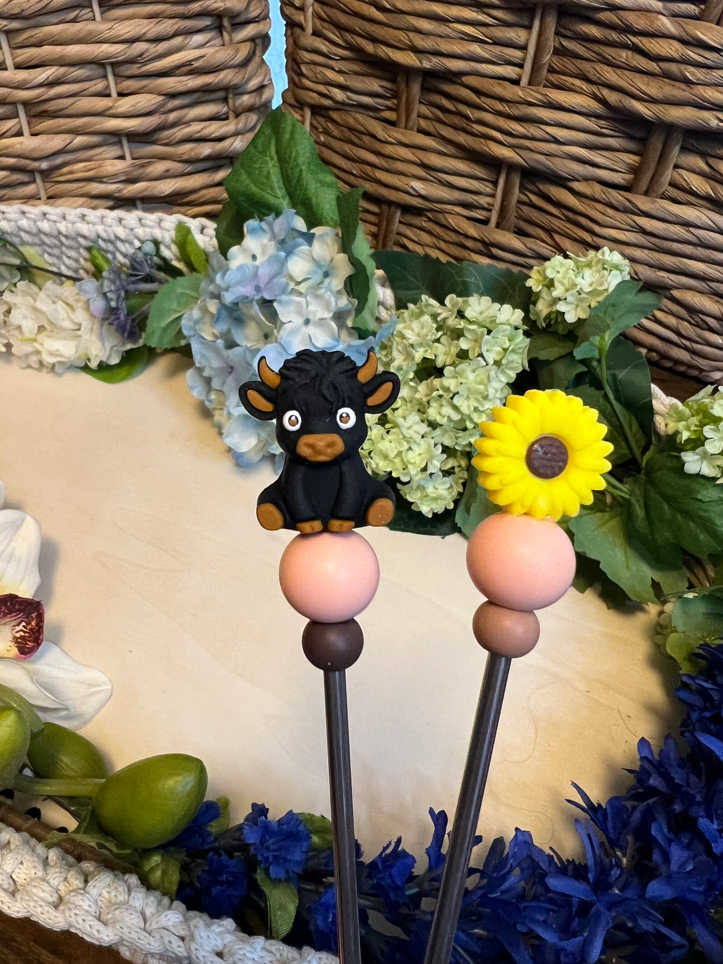 Highland cow amigurumi sticks black