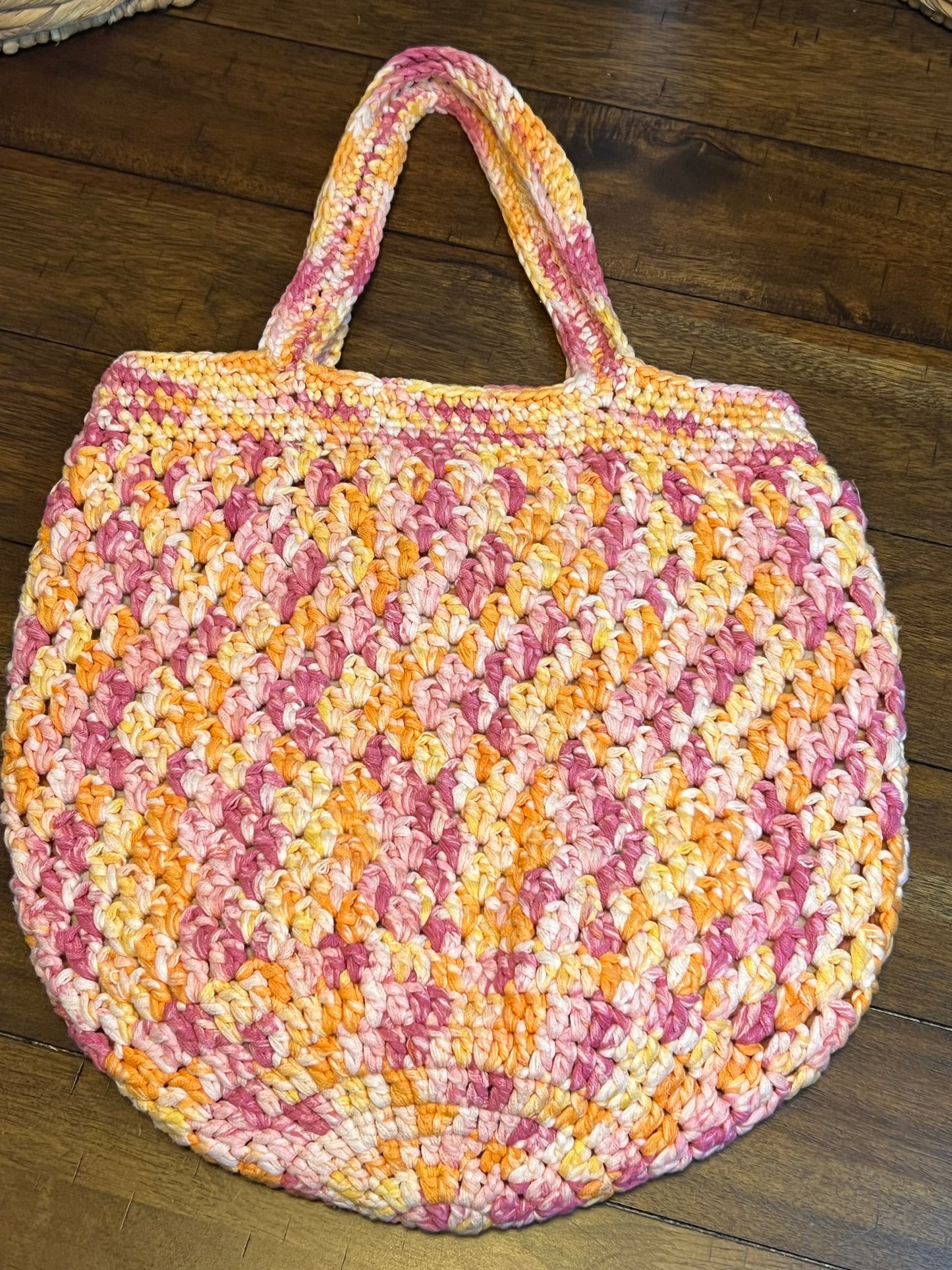 Crochet bucket bag pink/orange mulit with lining