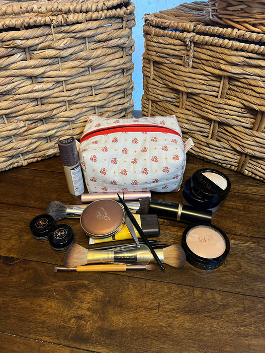 med makeup bag red floral