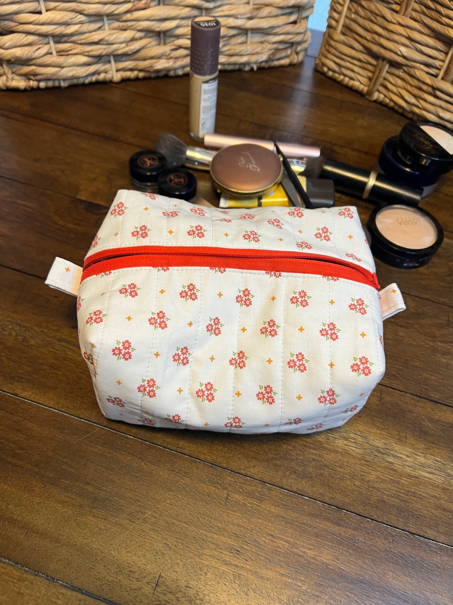 med makeup bag red floral