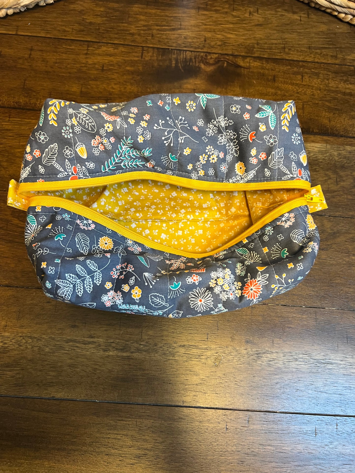 Large Makeup bag Gray with bright floral print