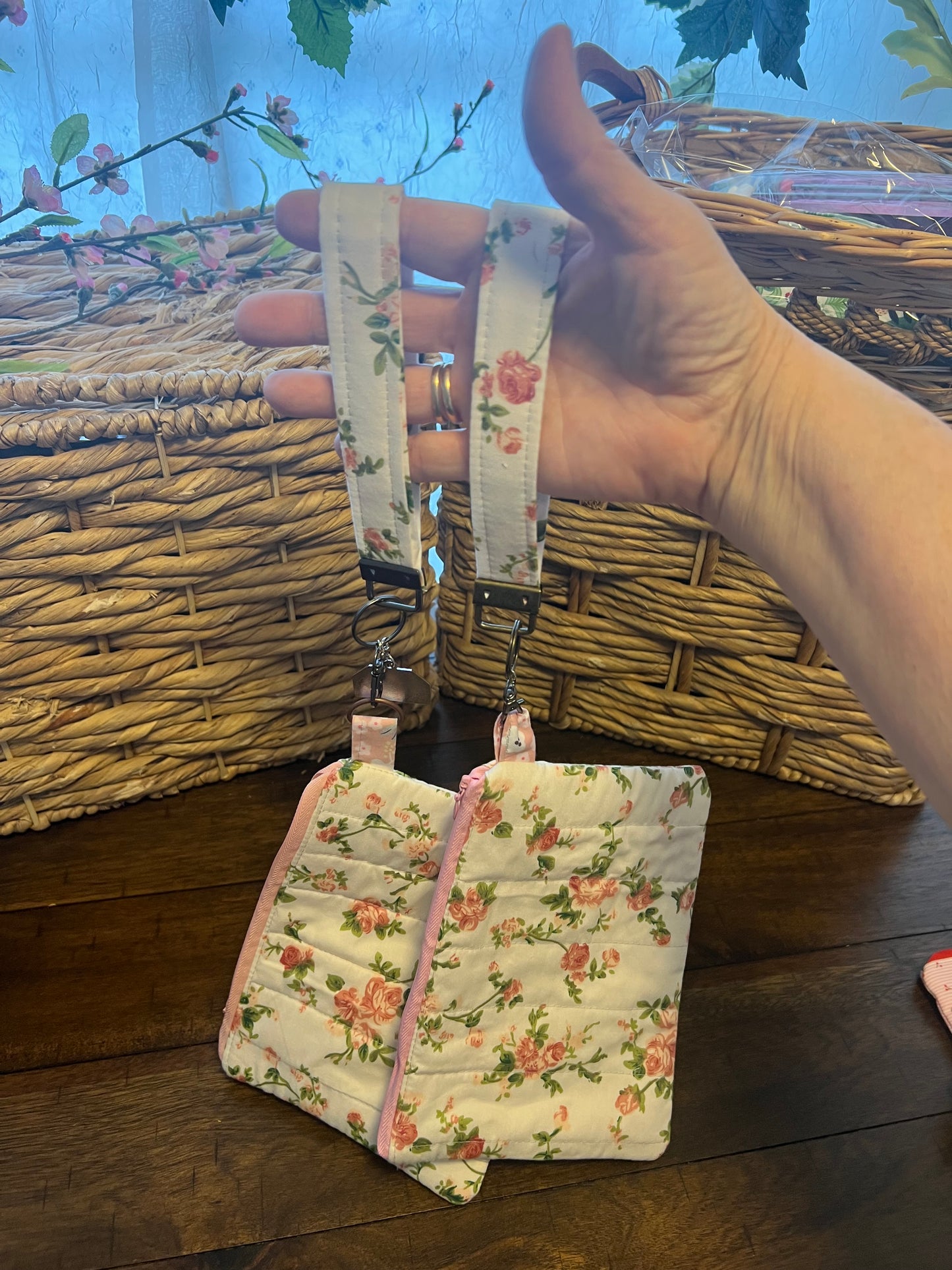 Phone wallet and wristlet combo English roses