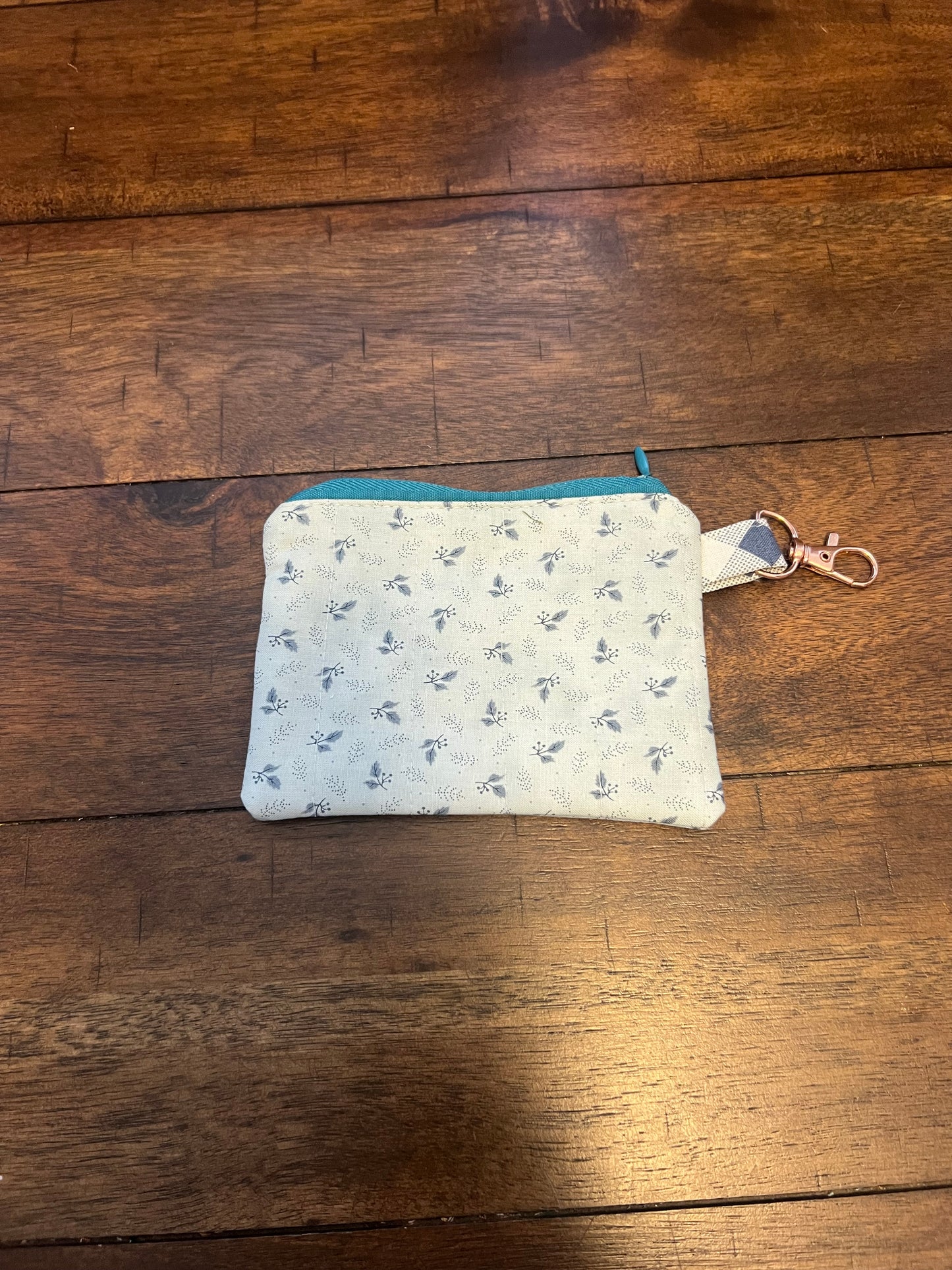 Keychain wallet teal leaf print