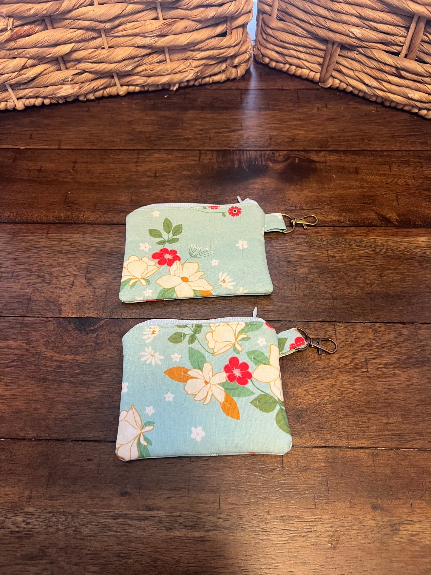 Keychain Wallet Teal Floral Fantasy