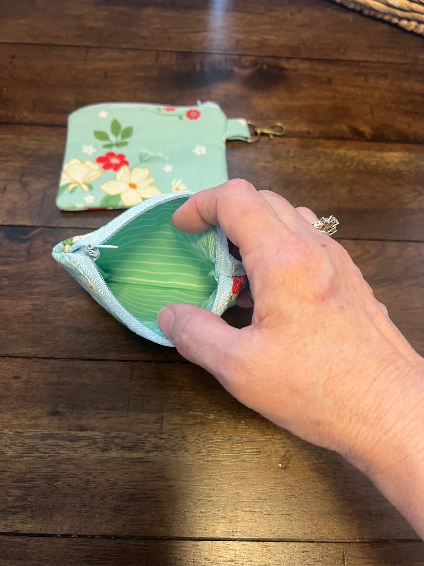 Keychain Wallet Teal Floral Fantasy